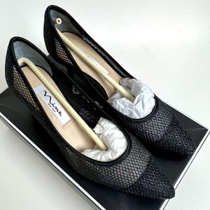 NINA Niley Heels Pumps Black Sparkling Mesh Pointy Toe Kitten Heel Sz 6.5